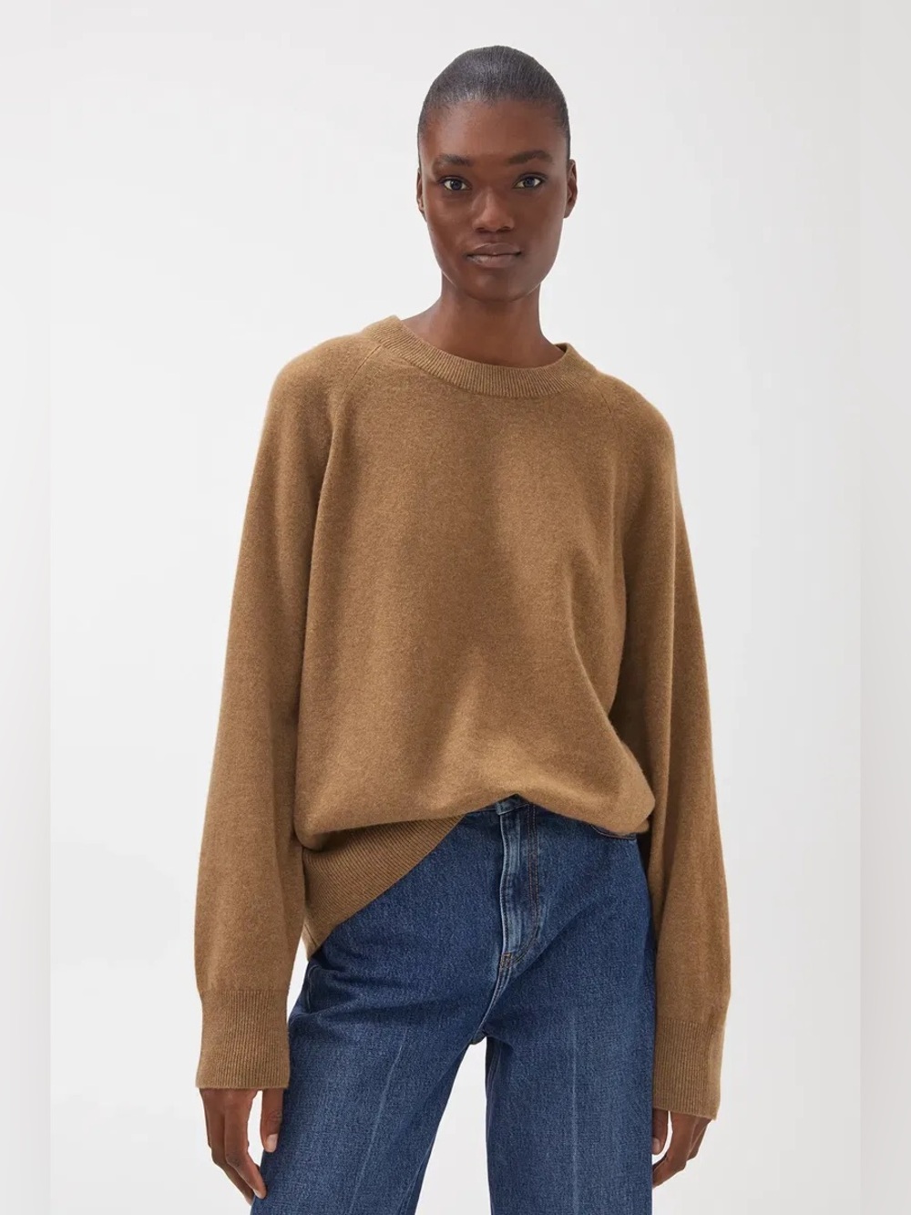 Arket Oversized Cashmere Sweater Crewneck Sweater Camel Size Medium